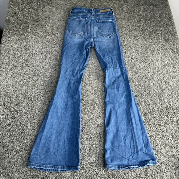 Cello Jeans Womens 3 Blue Medium Wash High Rise Distressed Flare Stretch Denim - Picture 11 of 13